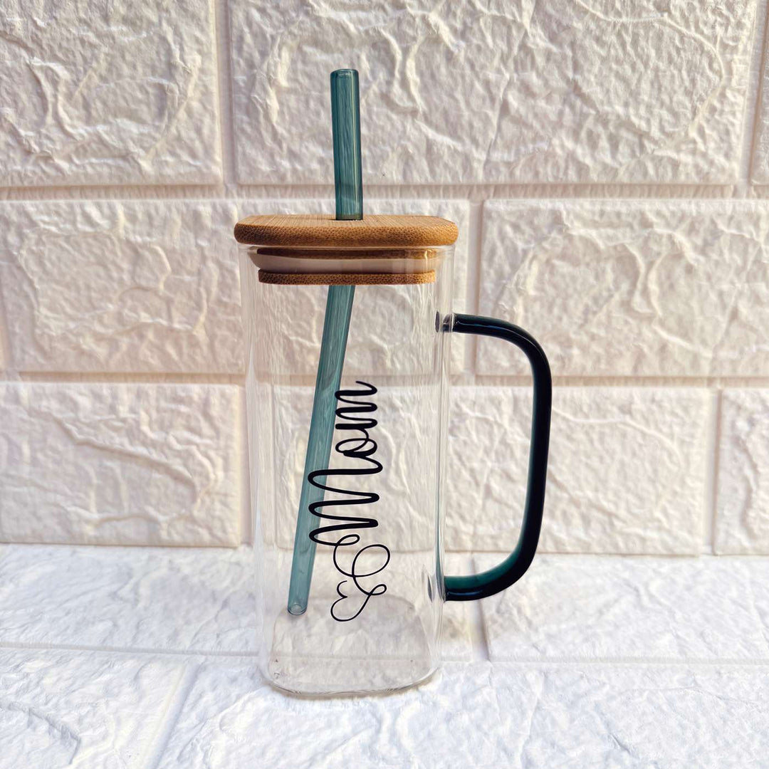 Personalized Handmade Glass Bottle With Straw For Mothers