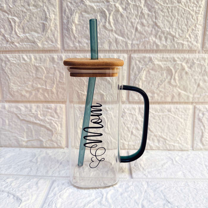 Personalized Handmade Glass Bottle With Straw For Mothers