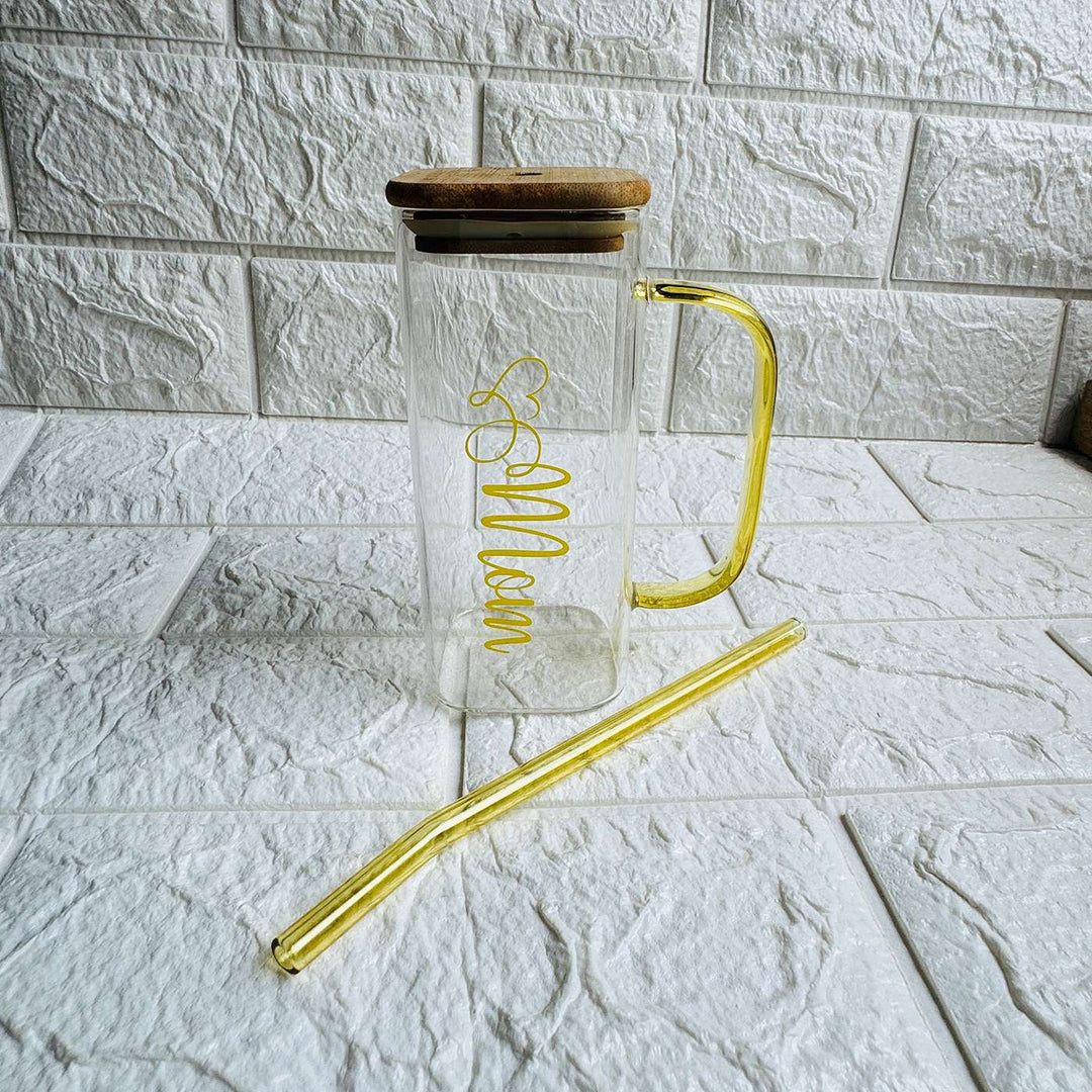 Personalized Handmade Glass Bottle With Straw For Mothers