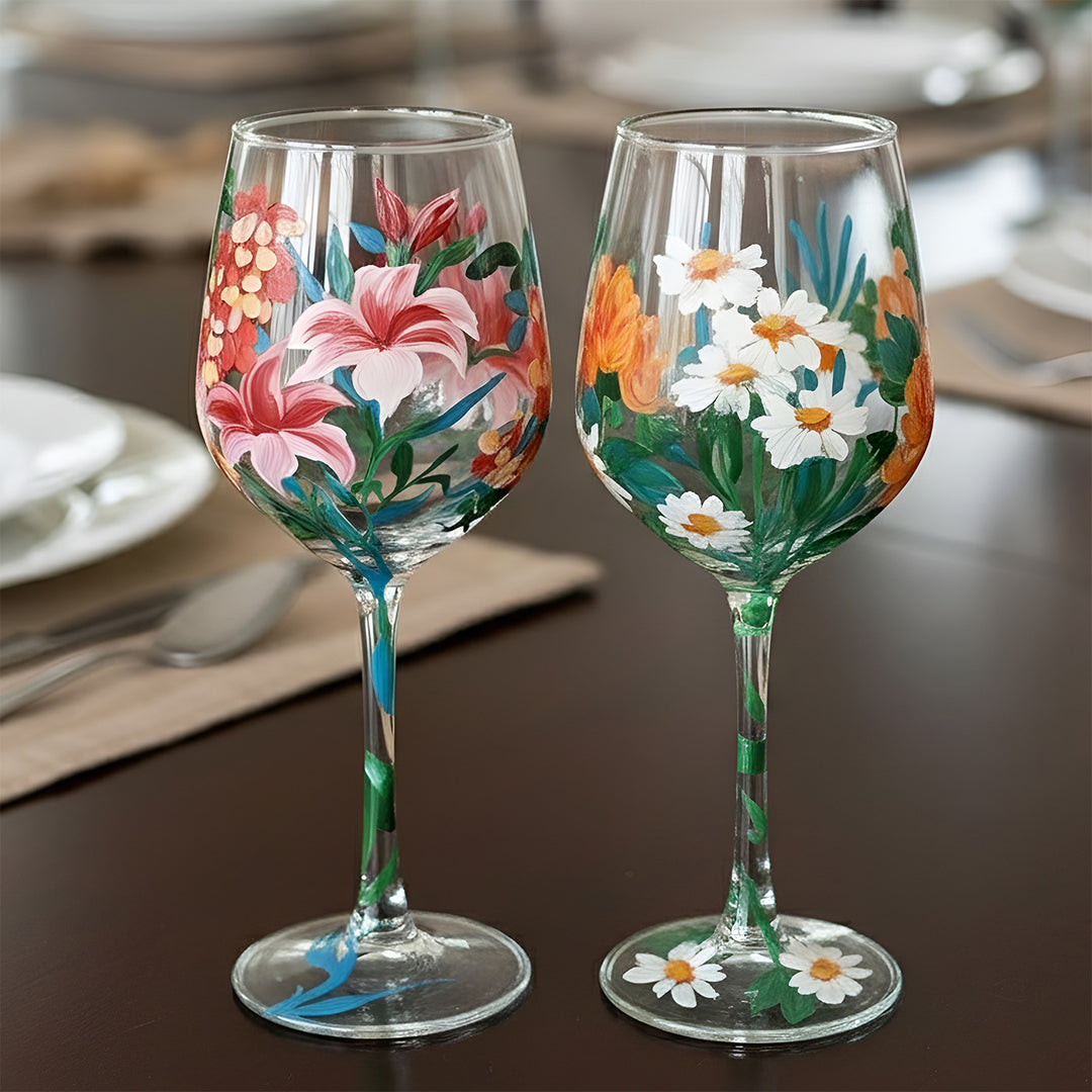 Hand-Painted Floral Primavera Wine Glass