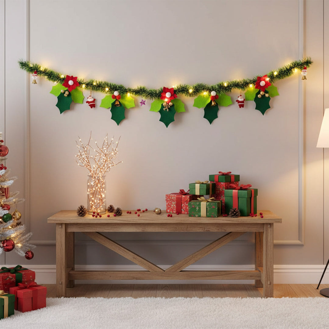 Handmade Holly Leaves Garland/ Bunting For Christmas Wall Decoration