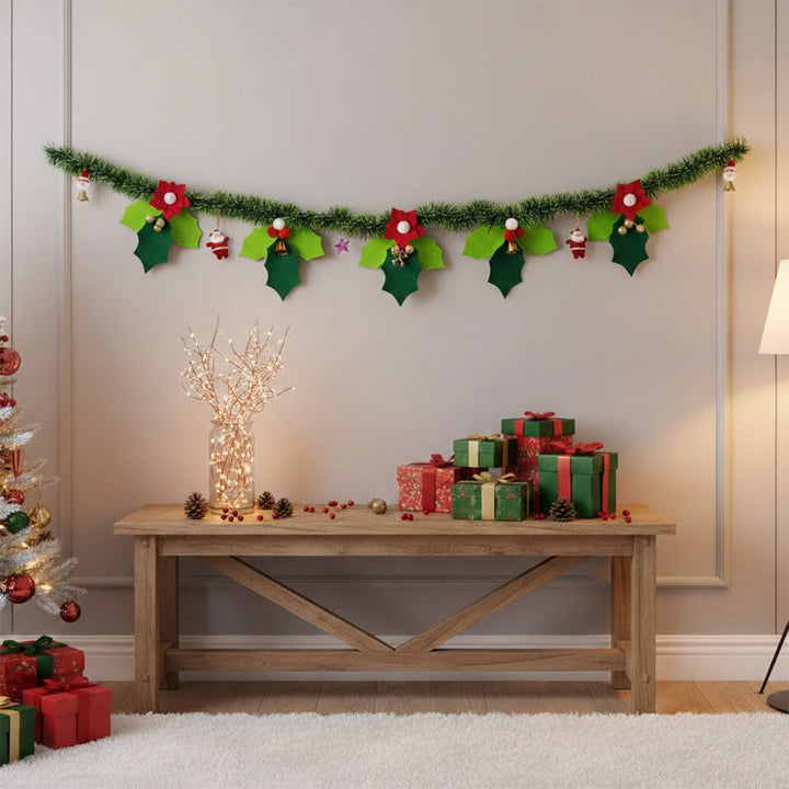 Handmade Holly Leaves Garland/ Bunting For Christmas Wall Decoration