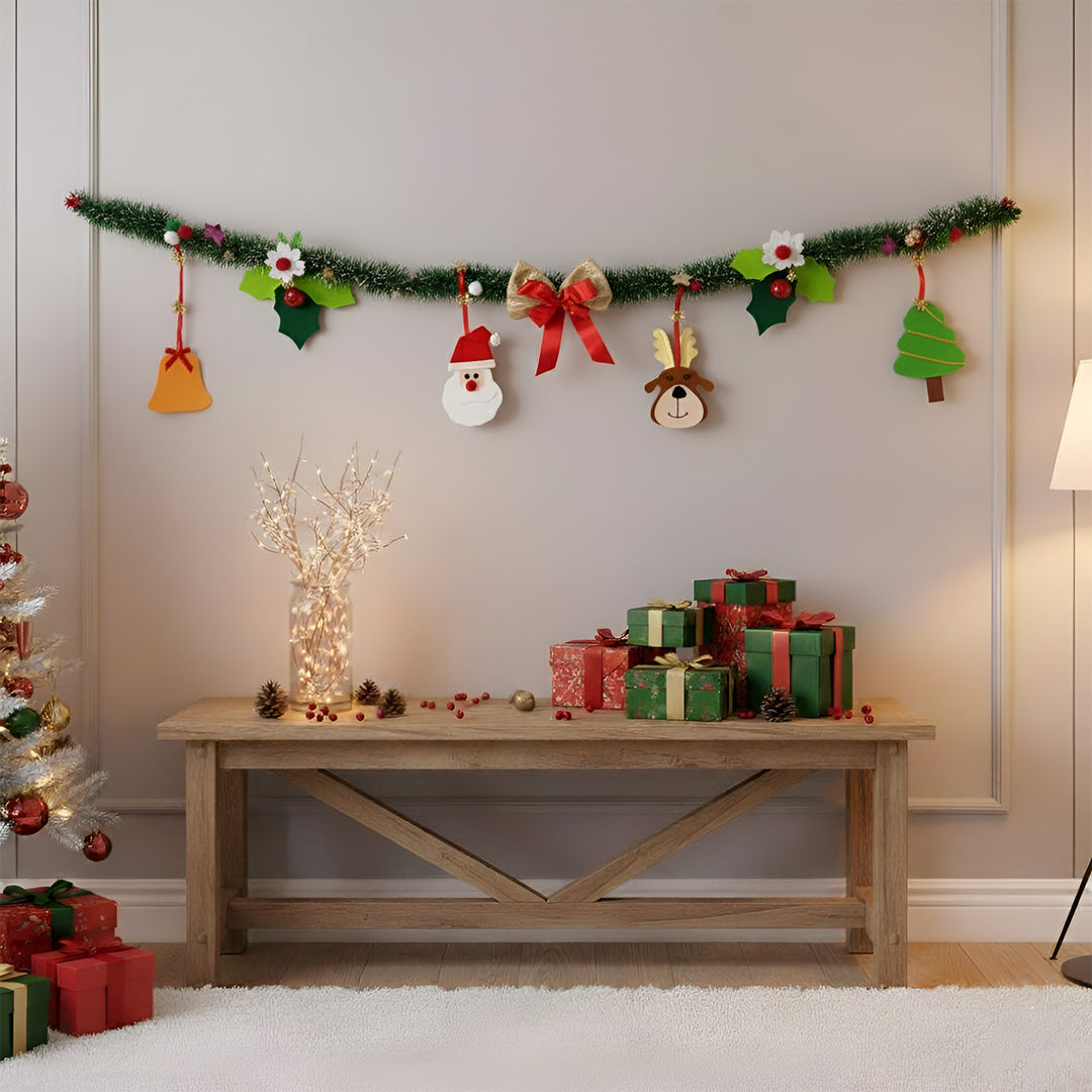 Handmade Santa, Bow, Tree & Reindeer Garland/ Bunting For Christmas Wall Decoration