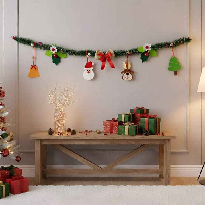 Handmade Santa, Bow, Tree & Reindeer Garland/ Bunting For Christmas Wall Decoration