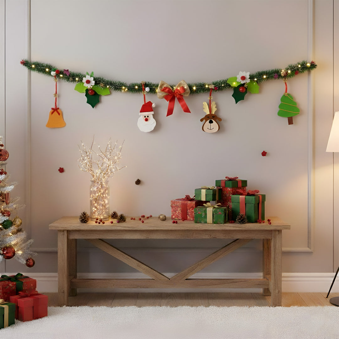 Handmade Santa, Bow, Tree & Reindeer Garland/ Bunting For Christmas Wall Decoration