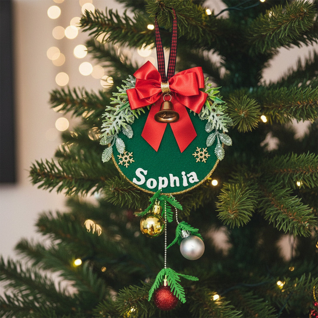 Personalized Red Bow Felt Ornament For Christmas Tree Decoration
