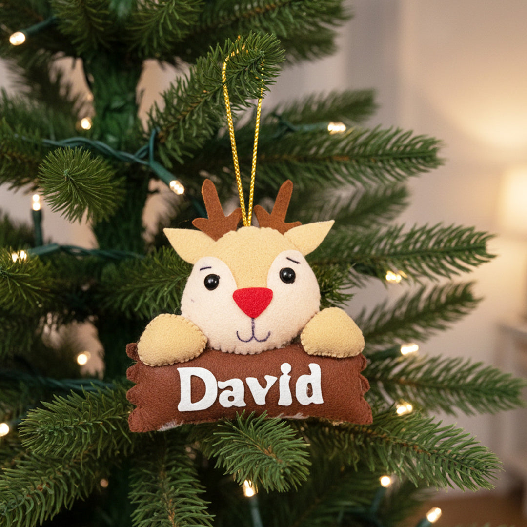 Personalized Reindeer Felt Ornament For Christmas Tree Decoration