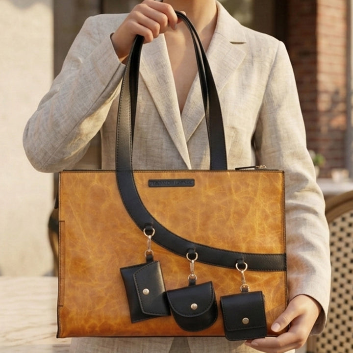 Personalized Large Mustard Yellow Monica Leather Tote Bag