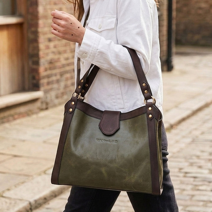 Personalized Green Serena Leather Tote Bag