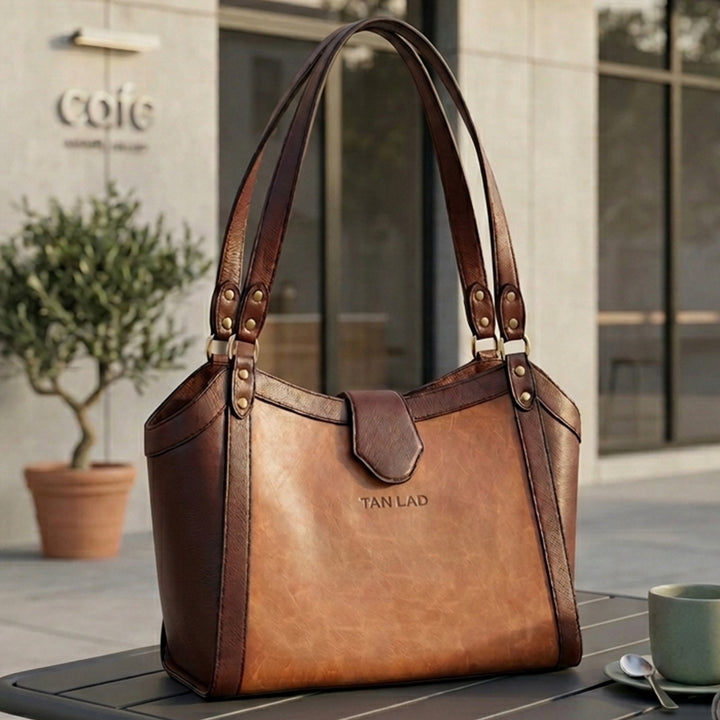Personalized Brown Serena Leather Tote Bag