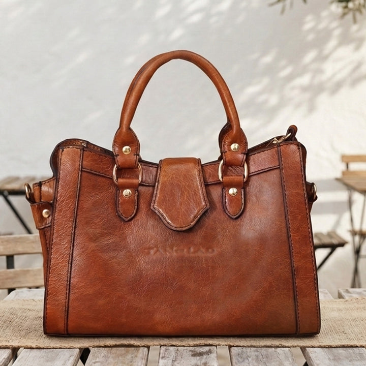 Personalized Brown Serena Leather Handbag
