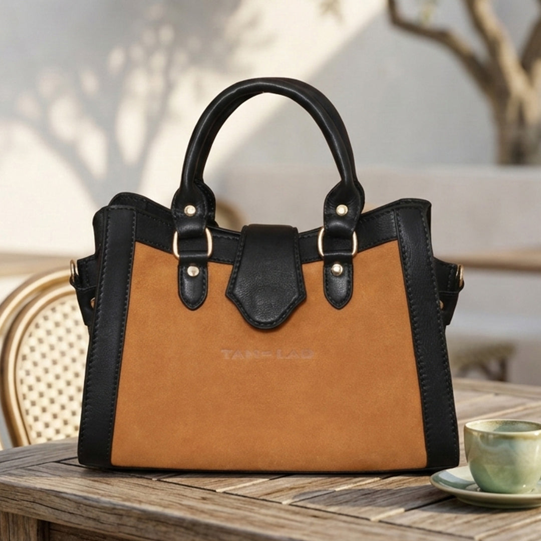 Personalized Orange & Black Serena Leather Handbag
