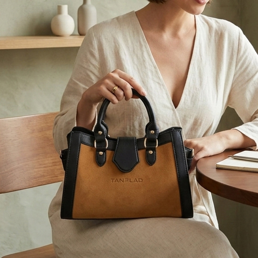 Personalized Orange & Black Serena Leather Handbag