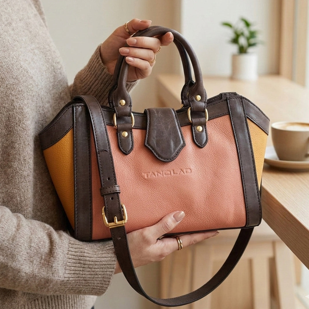 Personalized Pink & Orange Serena Leather Handbag