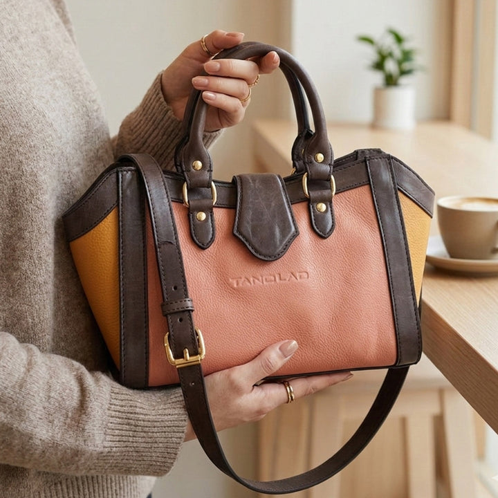 Personalized Pink & Orange Serena Leather Handbag