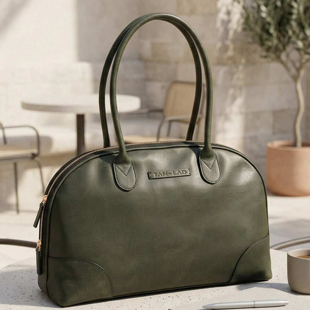 Personalized Large Green Brooklyn Leather Shoulder Bag
