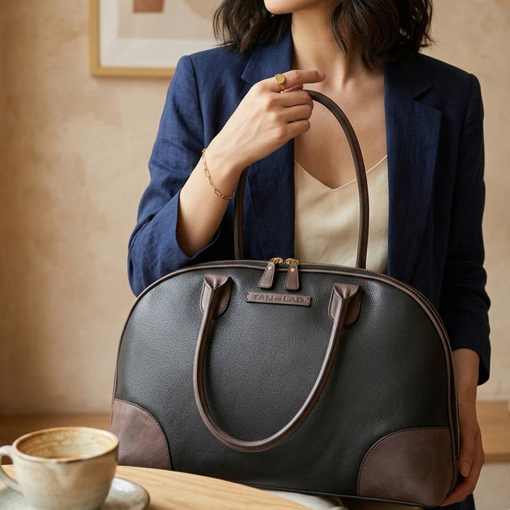 Personalized Large Black & Purple Brooklyn Leather Shoulder Bag