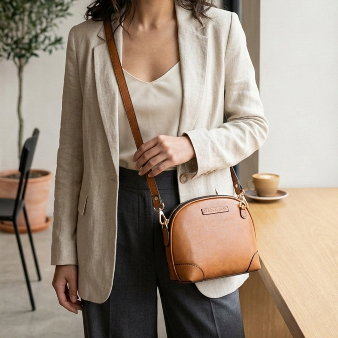 Personalized Brown Brooklyn Tall Leather Sling Bag