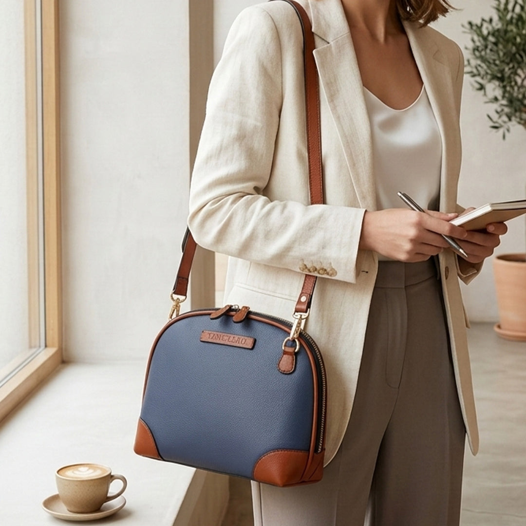 Personalized Blue Brooklyn Tall Leather Sling Bag