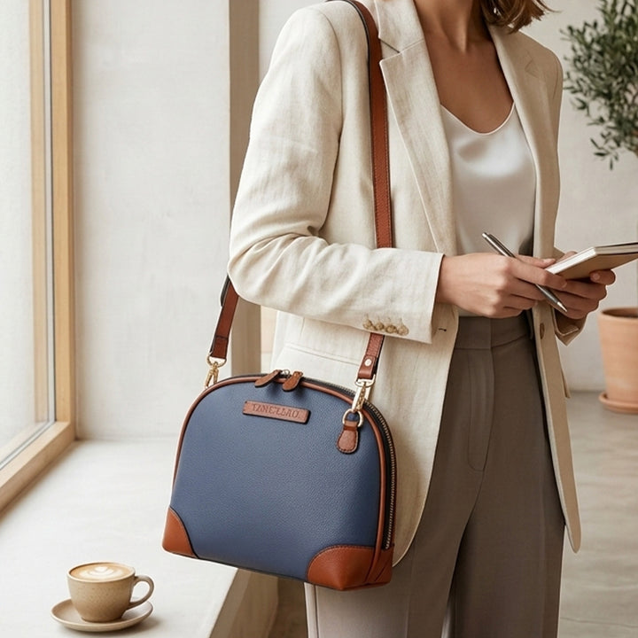 Personalized Blue Brooklyn Tall Leather Sling Bag