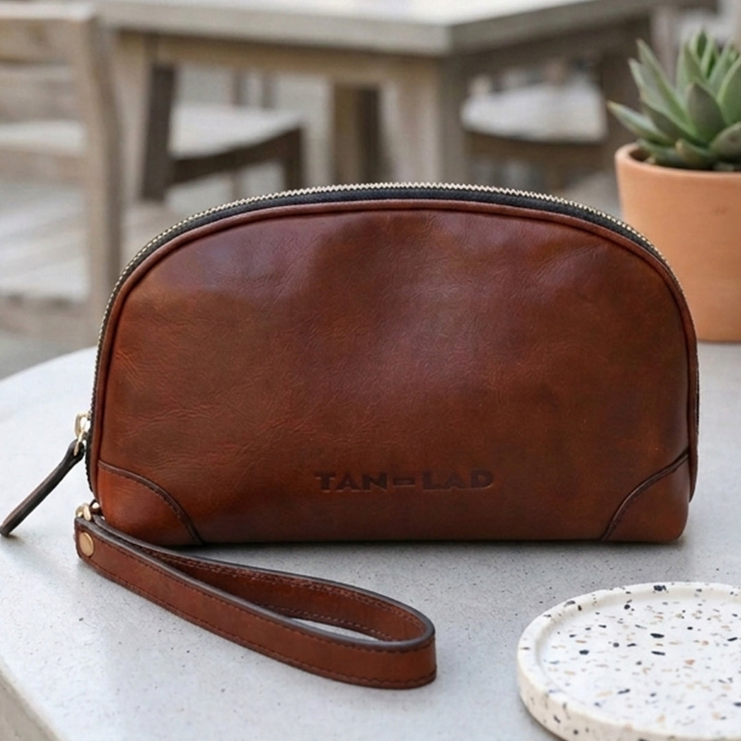 Personalized Brown Brooklyn Leather Wristlet