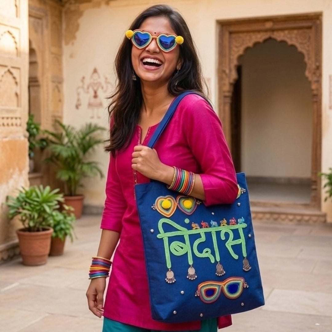 Hand-Embroidered Dori Work Bindaas Tote Bag