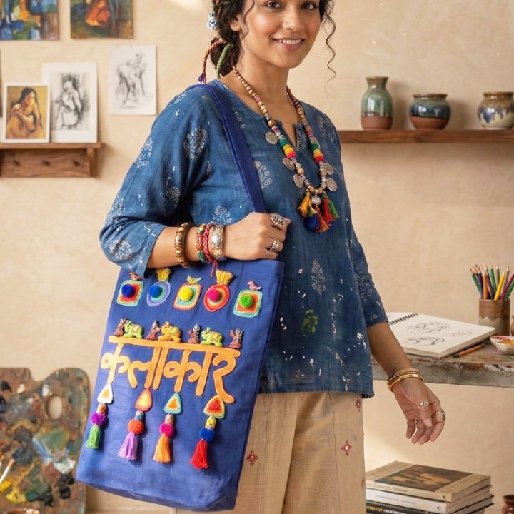 Hand-Embroidered Dori Work Kalakaar Tote Bag