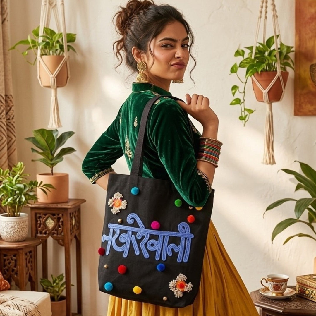 Hand-Embroidered Dori Work Nakhrewali Tote Bag