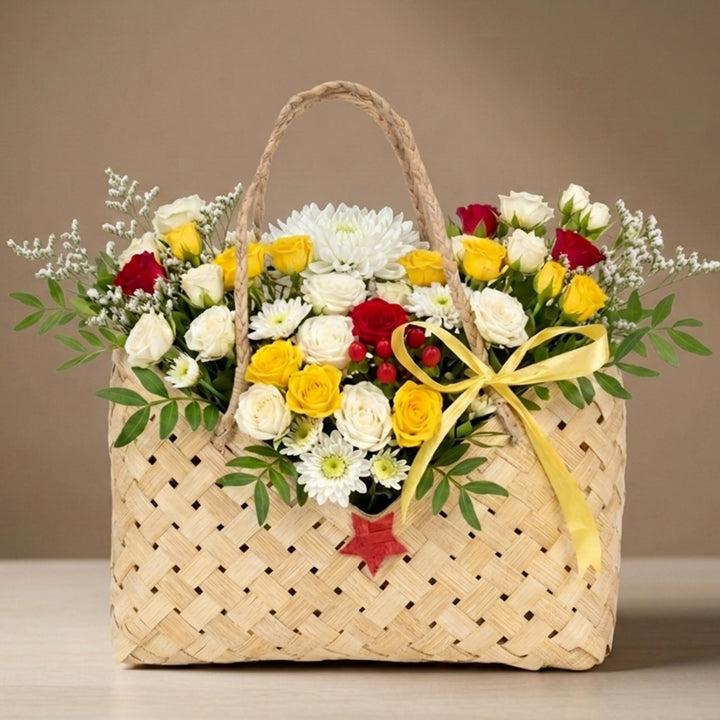 "Viera" Handwoven Bamboo Basket With Handles For Home Storage & Gifting