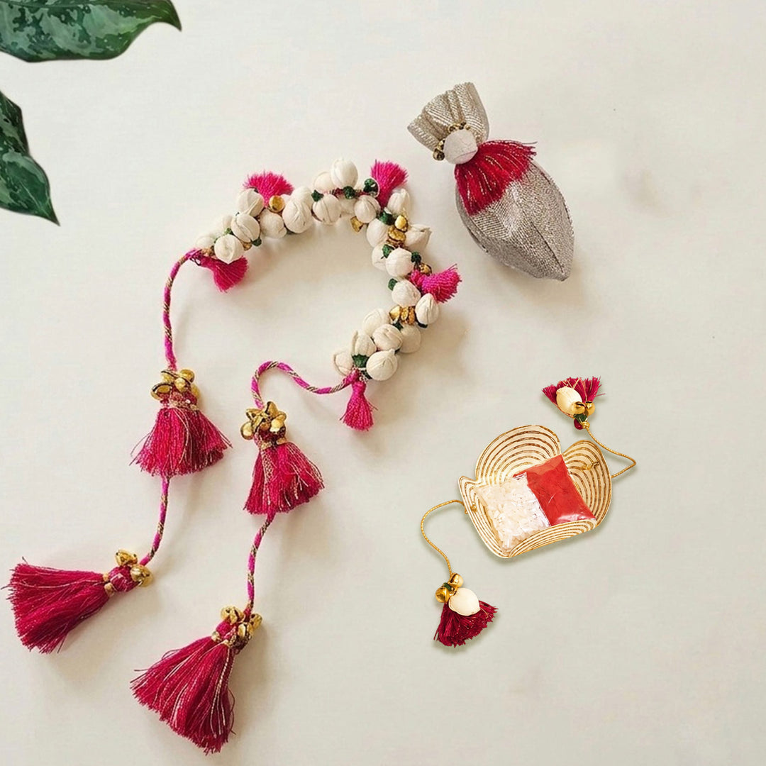 Handcrafted Shola & Ghungroo Tassel Lumba Rakhi for Bhabhi - Pink