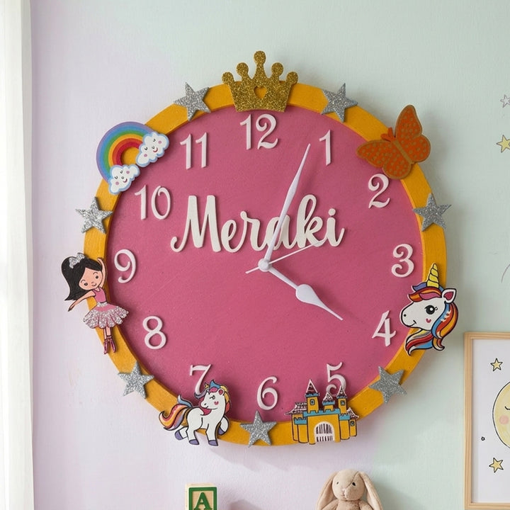 Personalised Princess Castle Kids Wall Clock | 12 inch