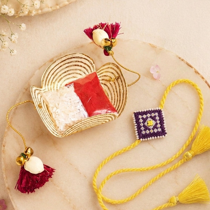 Handcrafted Silk Thread & Pearl Bead Work Cheed Rakhi - Violet
