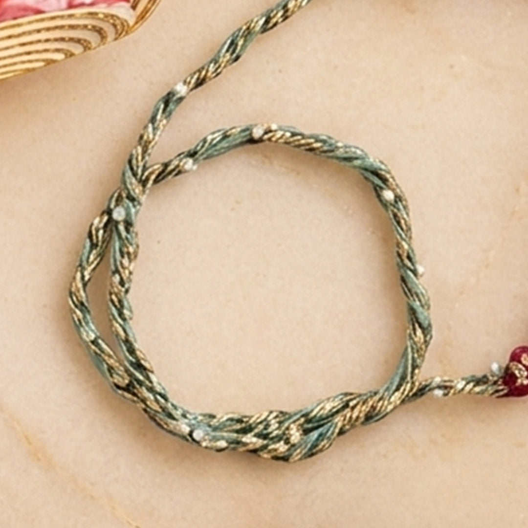 Handcrafted Cotton Dori & Pearl Bead Work Cheed Rakhi - Mint Green