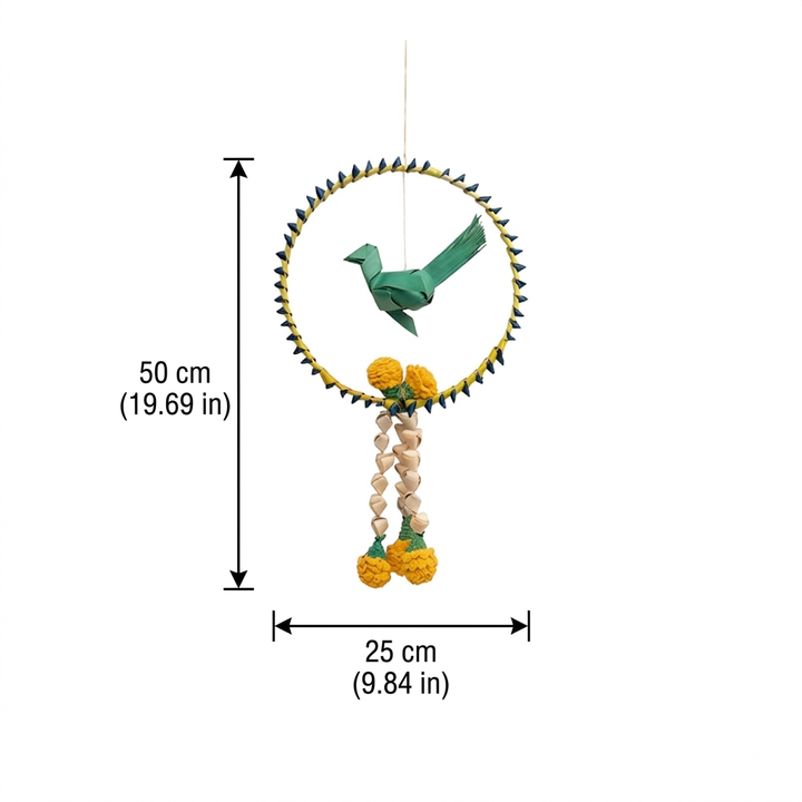 Chirraiya Handcrafted Palm Leaf Wall Hanging With Crochet Marigolds For Festive Decor