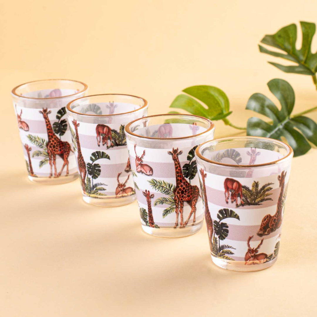 Gold Rim Animal Print Shot Glasses I Set of 4