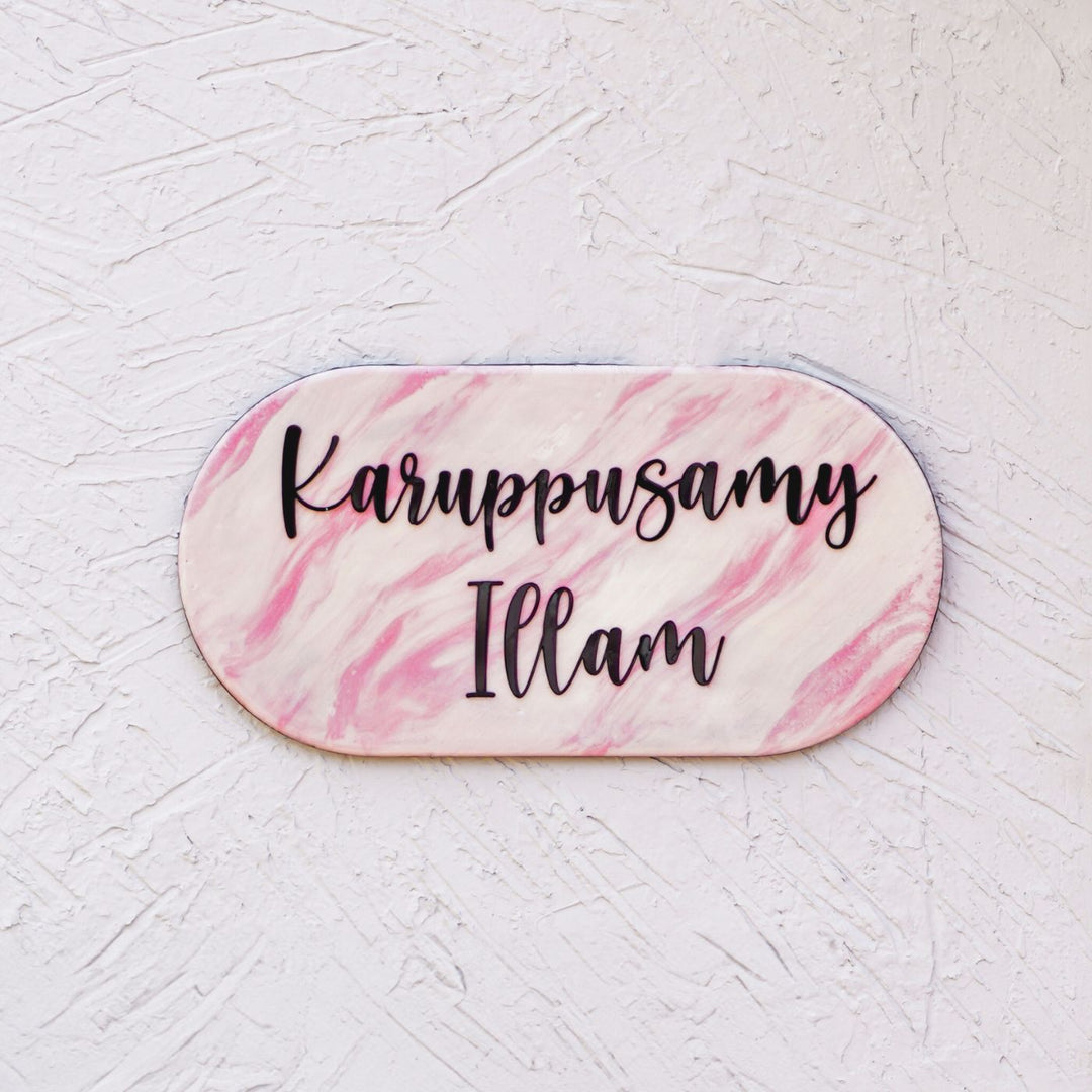 Handmade Resin Pink & Black Oval Marbled Name Plate