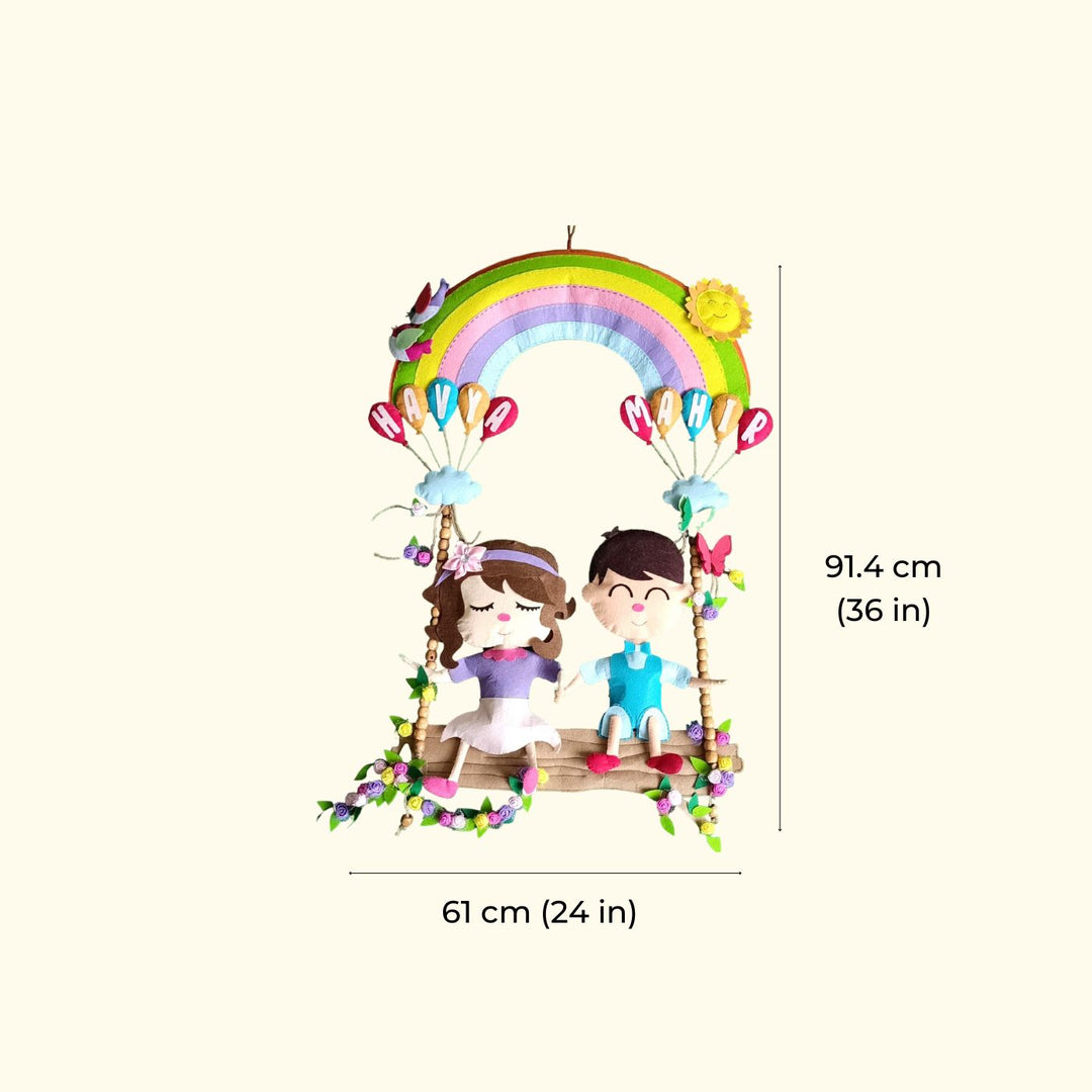 Handcrafted Personalized Rainbow with Swing Felt Name Plate for Siblings
