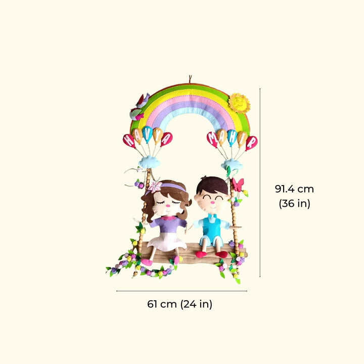 Handcrafted Personalized Rainbow with Swing Felt Name Plate for Siblings