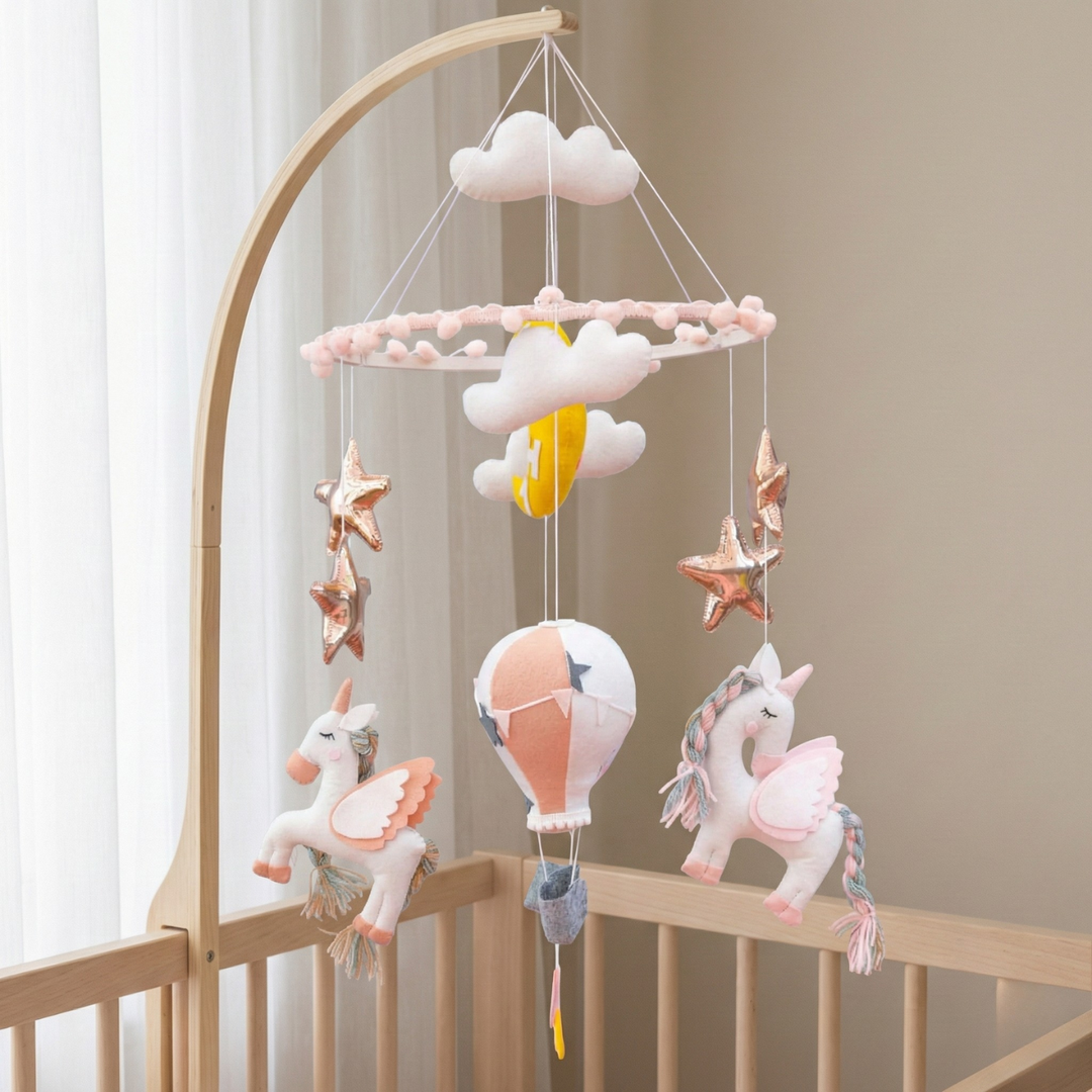 Handcrafted Kid's Unicorn & Hot Air Balloon Themed Crib and Cot Mobile