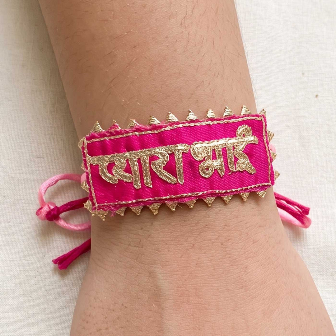 Handcrafted Gota Patti "Pyara Bhai" Rakhi With Roli Chawal for Brother