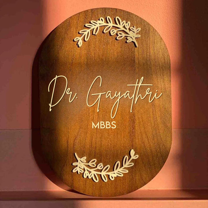 Minimal Capsule Wooden Name Plate with 3D Letters For Doctor