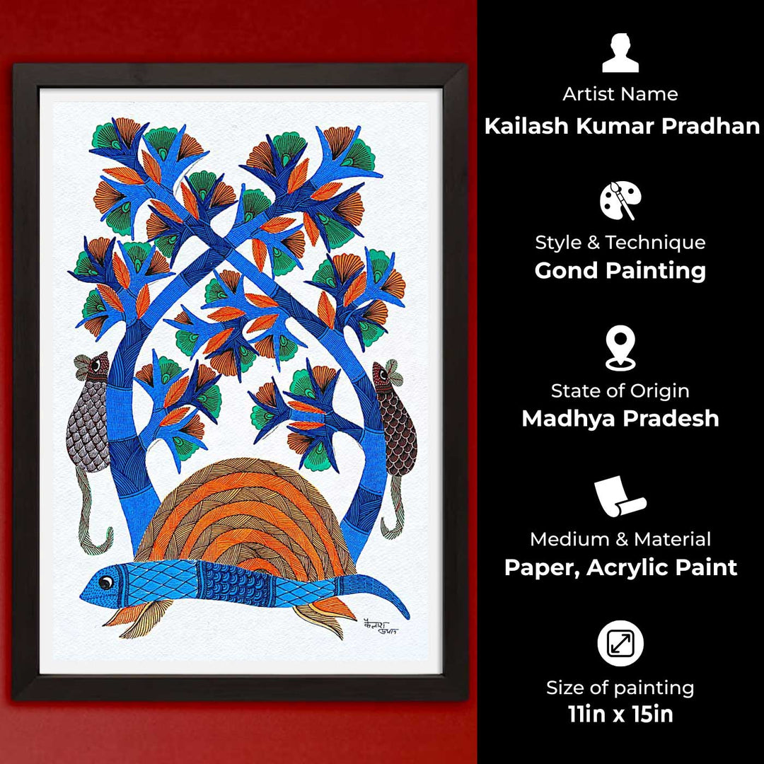 11 x 15 Inch | Harmony of Nature | Original Hand painted Tribal Gond Art Painting | Acrylic Paints On Paper