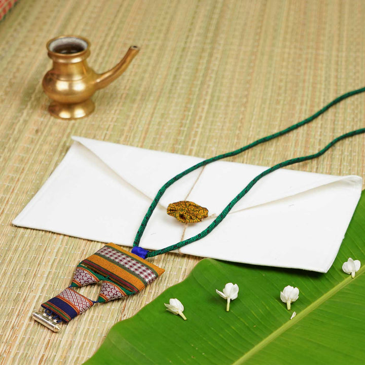 Handmade Gopuram Swarna Khunn Fabric Necklace With Silver Tawiz