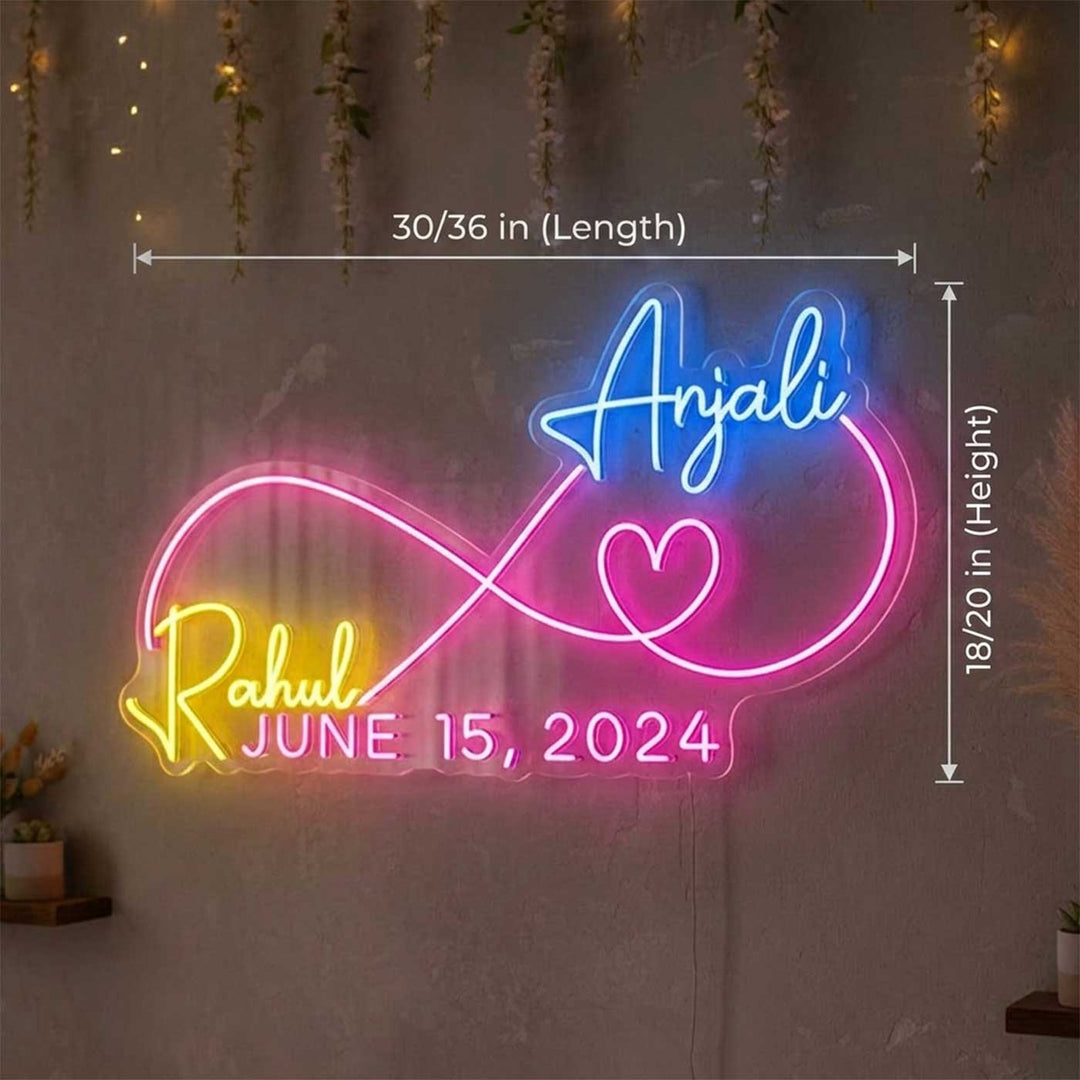 Personalized Infinity Couple Neon Light Sign Board with Names and Date Decor