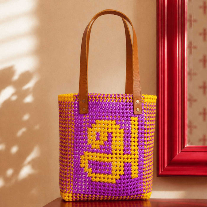 Purple & Yellow Personalized Monogram Handmade Wire Koodai Tote Bag