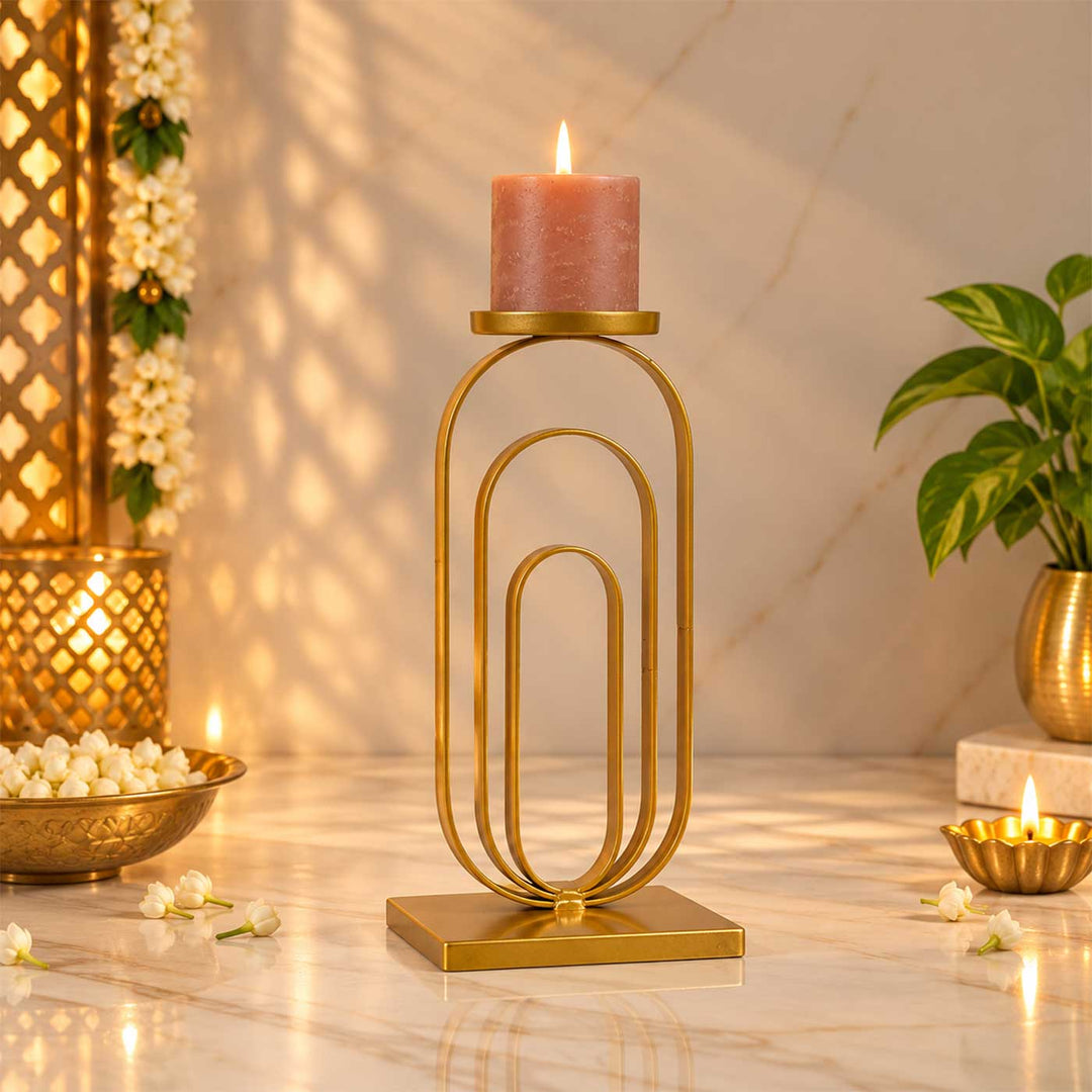 Handmade Striped Wired Oval Metal Tealight Holder For Festive Decor
