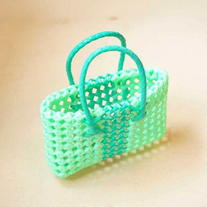 Handwoven Green Small Plastic Wire Koodai Bag For Festive Return Gifts
