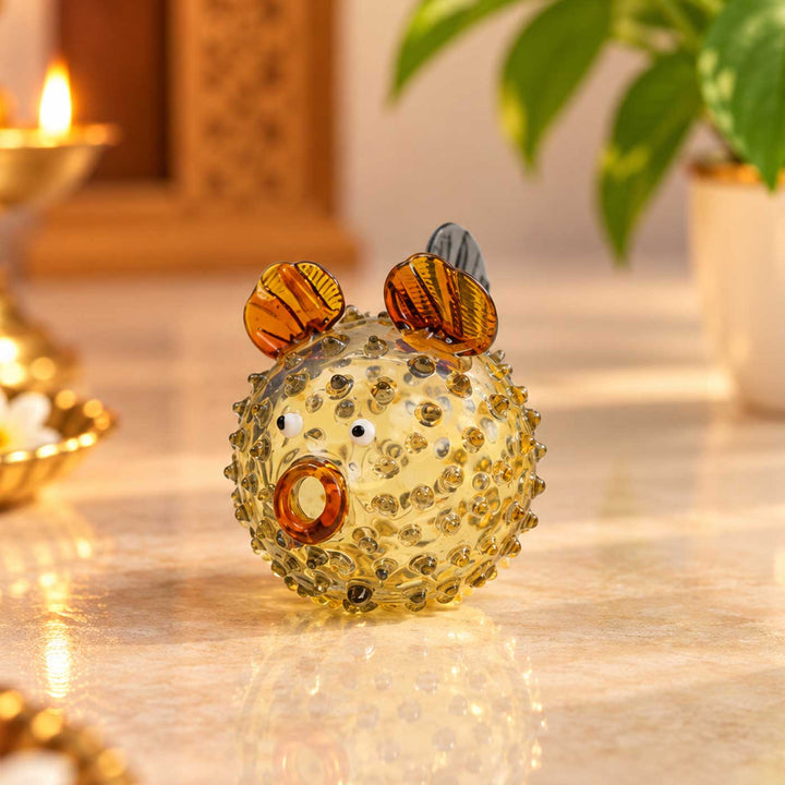 Handmade Blown Glass Pufferfish Miniature Figurine For Decor