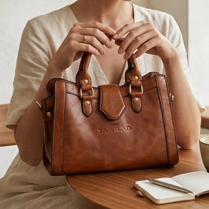 Personalized Brown Serena Leather Handbag