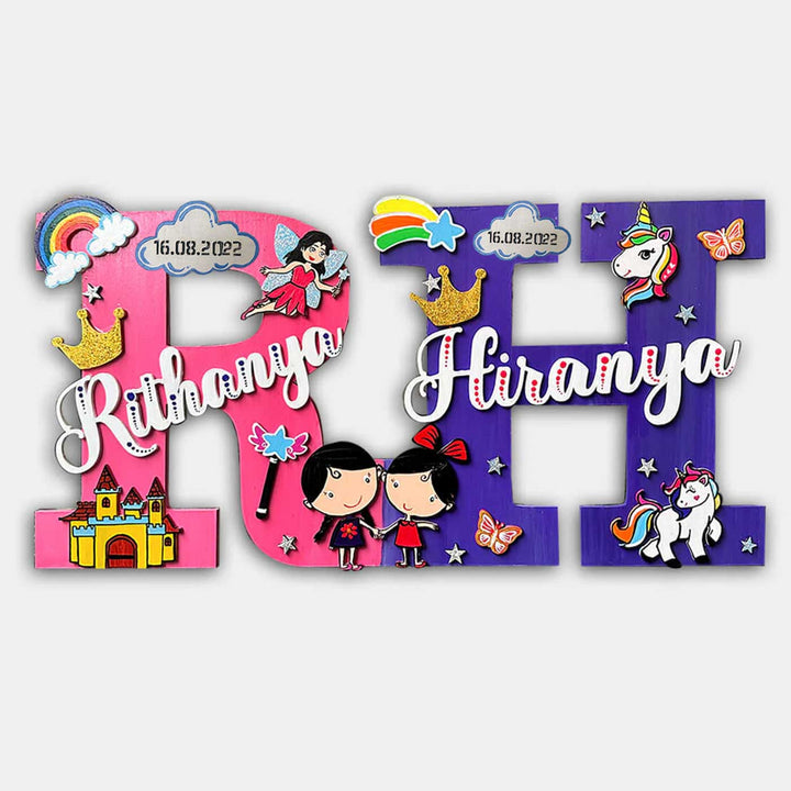 10 inch | Hand Painted Sibling Special Monogram Personalised Kids Nameplate
